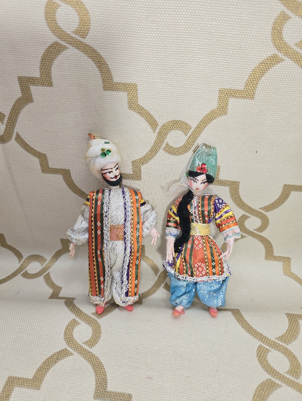 Vtg Traditional Turkish Dolls Man & Woman Handmade 8¼" Folklore Read Below